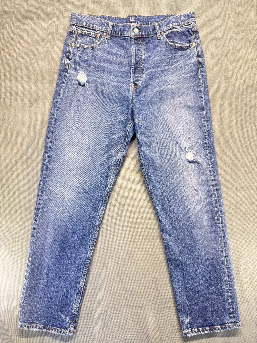 Gap Cheeky Straight Jeans Womens 16 33 Tall High Rise Distressed Blue Button Fly